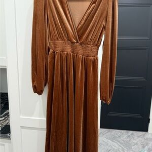 SHEIN Brown Long Sleeve Velvet Dress